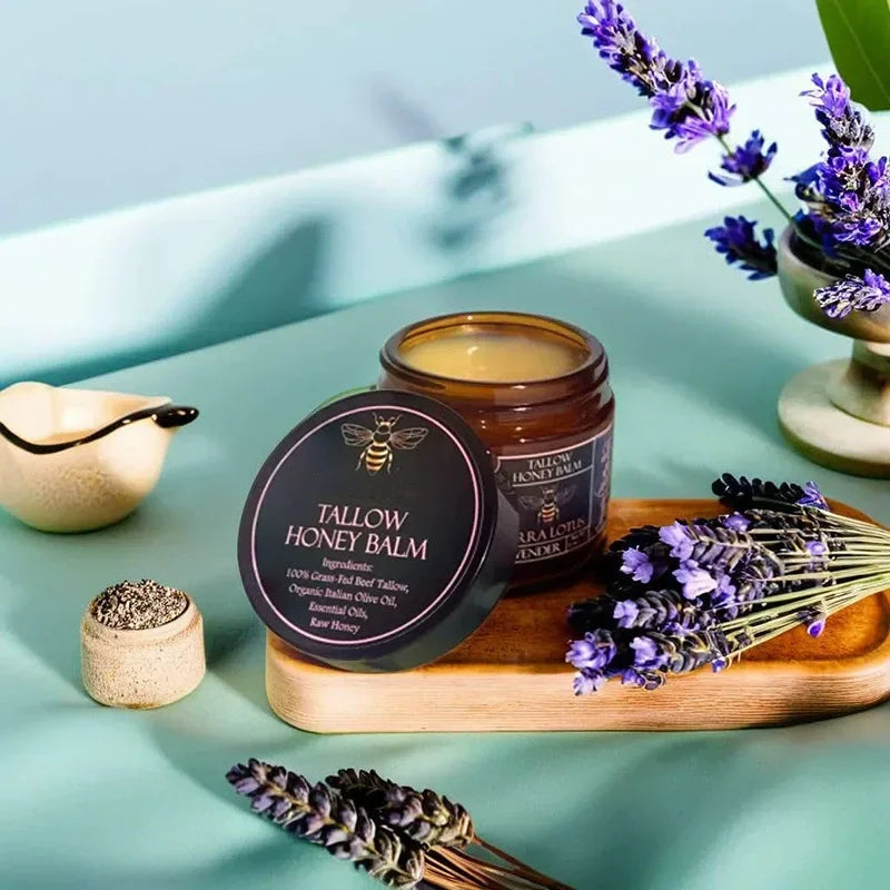 Organic Grass Fed Beef Tallow Balm with Raw Honey Moisturizing Cream for Soft Smooth Skin Handmade All-Natural Moisturizer Skin